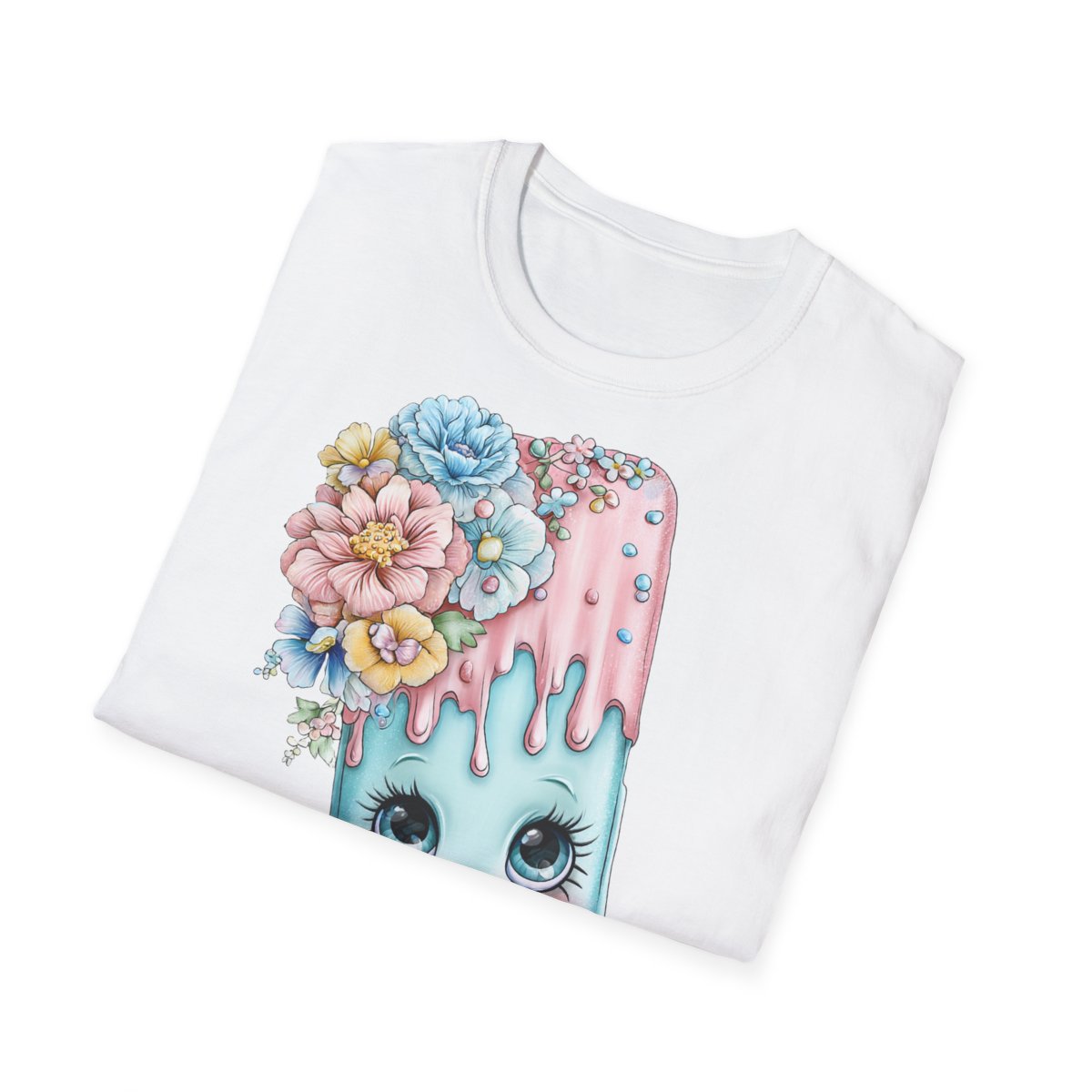 Kawaii Floral Popsicle T-Shirt | Süßes Eis-Charakter Shirt