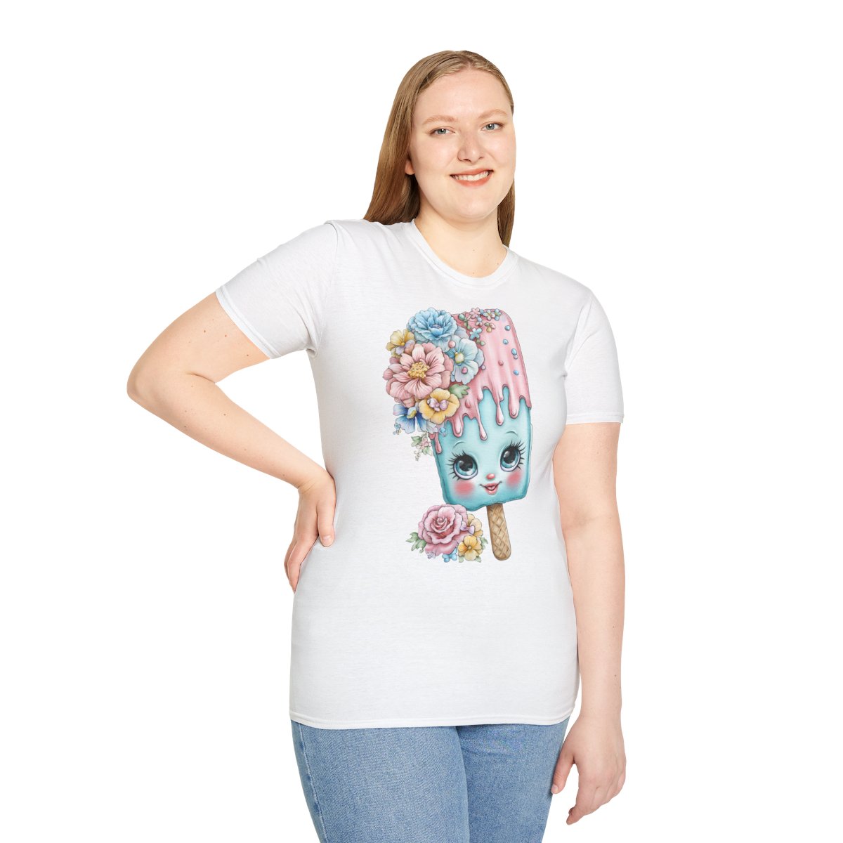 Kawaii Floral Popsicle T-Shirt | Süßes Eis-Charakter Shirt