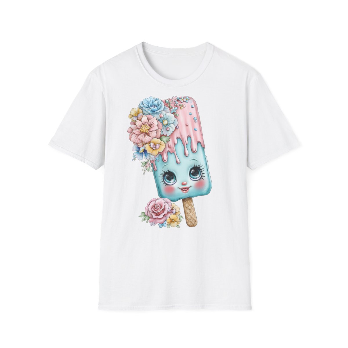 Kawaii Floral Popsicle T-Shirt | Süßes Eis-Charakter Shirt