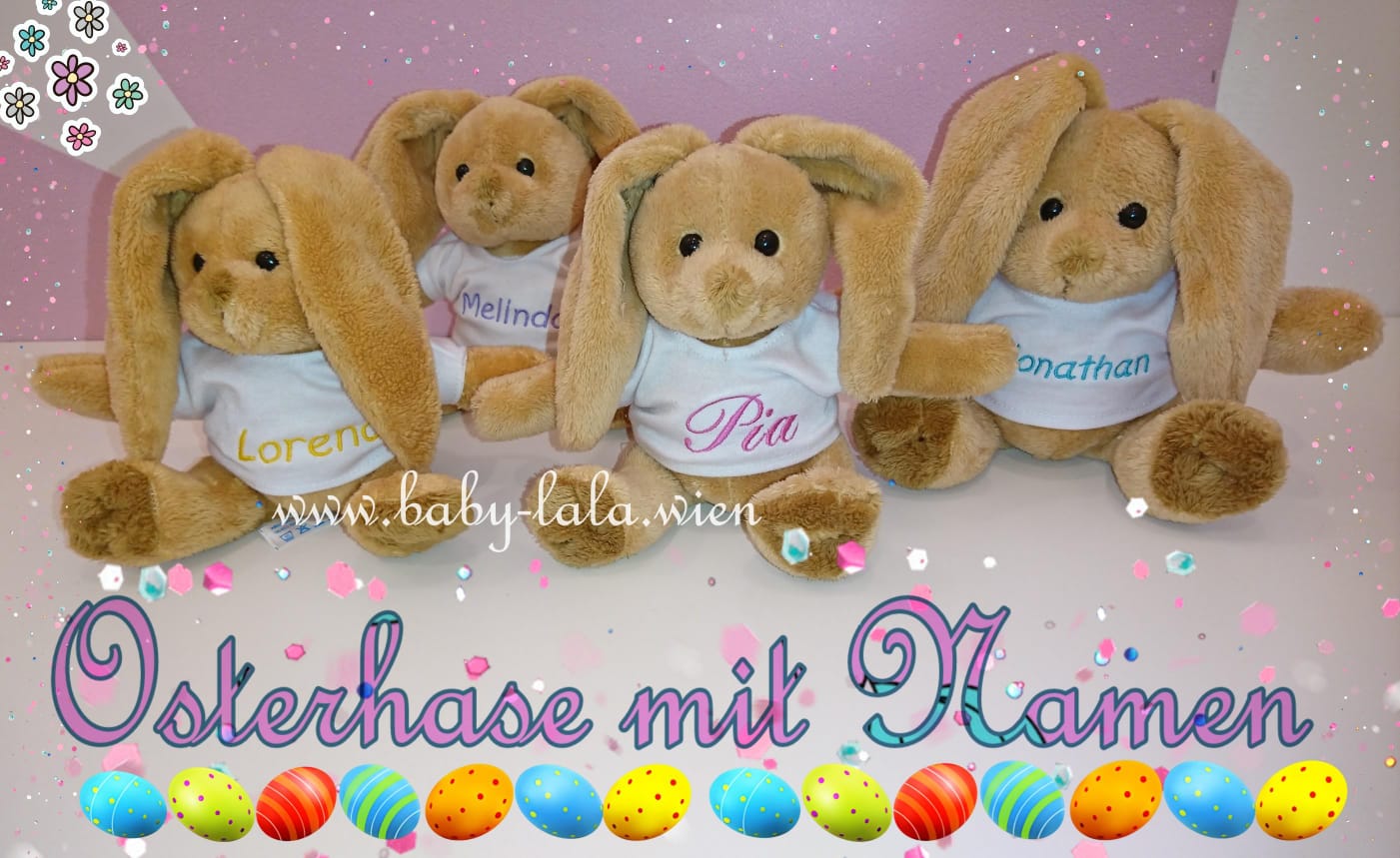 Hase mit Wunschnamen bestickt